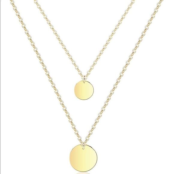 Dainty 14k Gold Disc Necklace Layered Tiny Disc Necklace - Picture 2 of 5